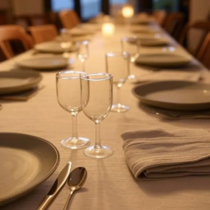 Elegancka zastawa stołowa z talerzami i sztućcami na drewnianym stole