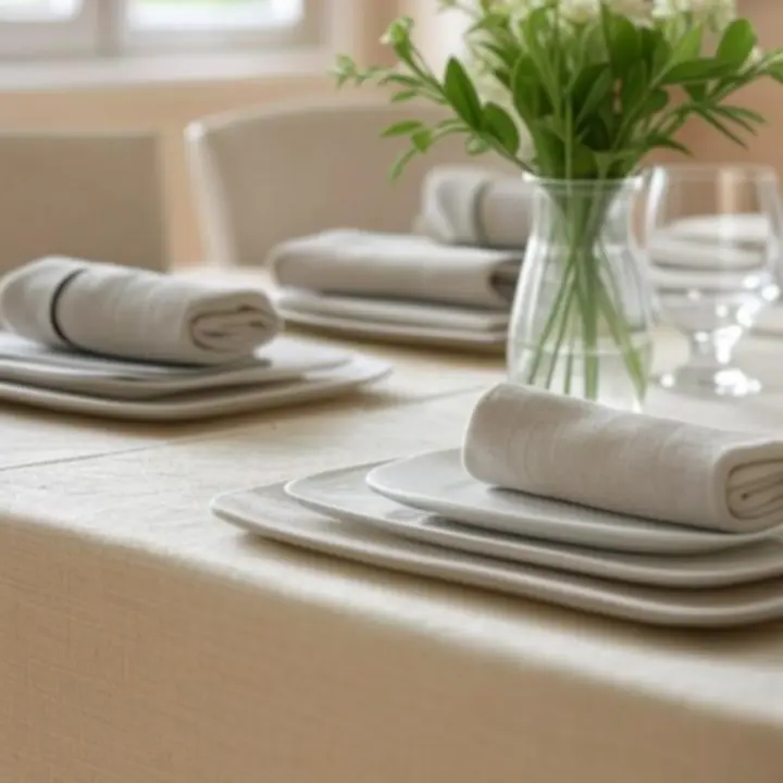 Zbliżenie na eleganckie dodatki stołowe w neutralnych kolorach