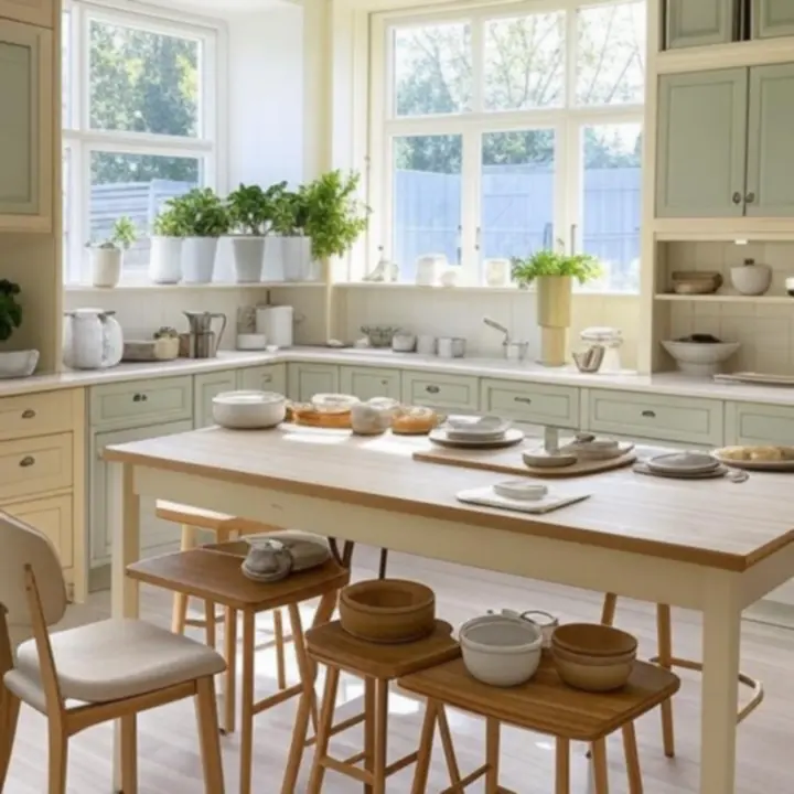 Przytulnie zaaranżowana, nowoczesna kuchnia z elegancką zastawą i akcesoriami Kitvorany