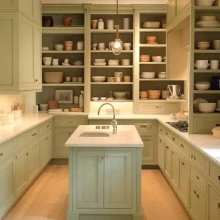 Estetycznie zorganizowana kuchnia z akcesoriami i zastawą na blacie