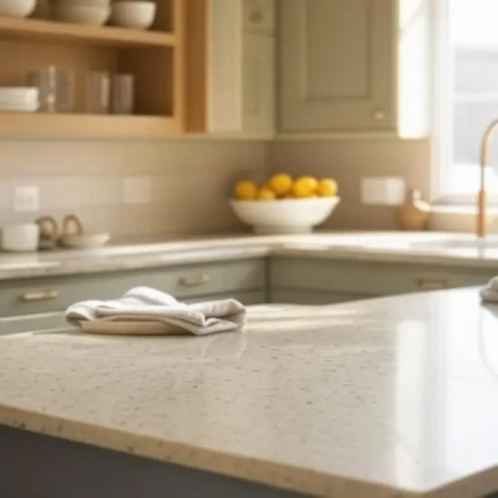 Jasna, elegancka kuchnia z uporządkowanymi półkami i akcesoriami Kitvorany