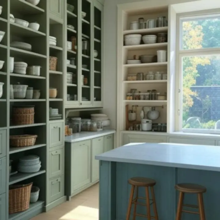 Przytulna, uporządkowana kuchnia w kremowo-zielonej tonacji